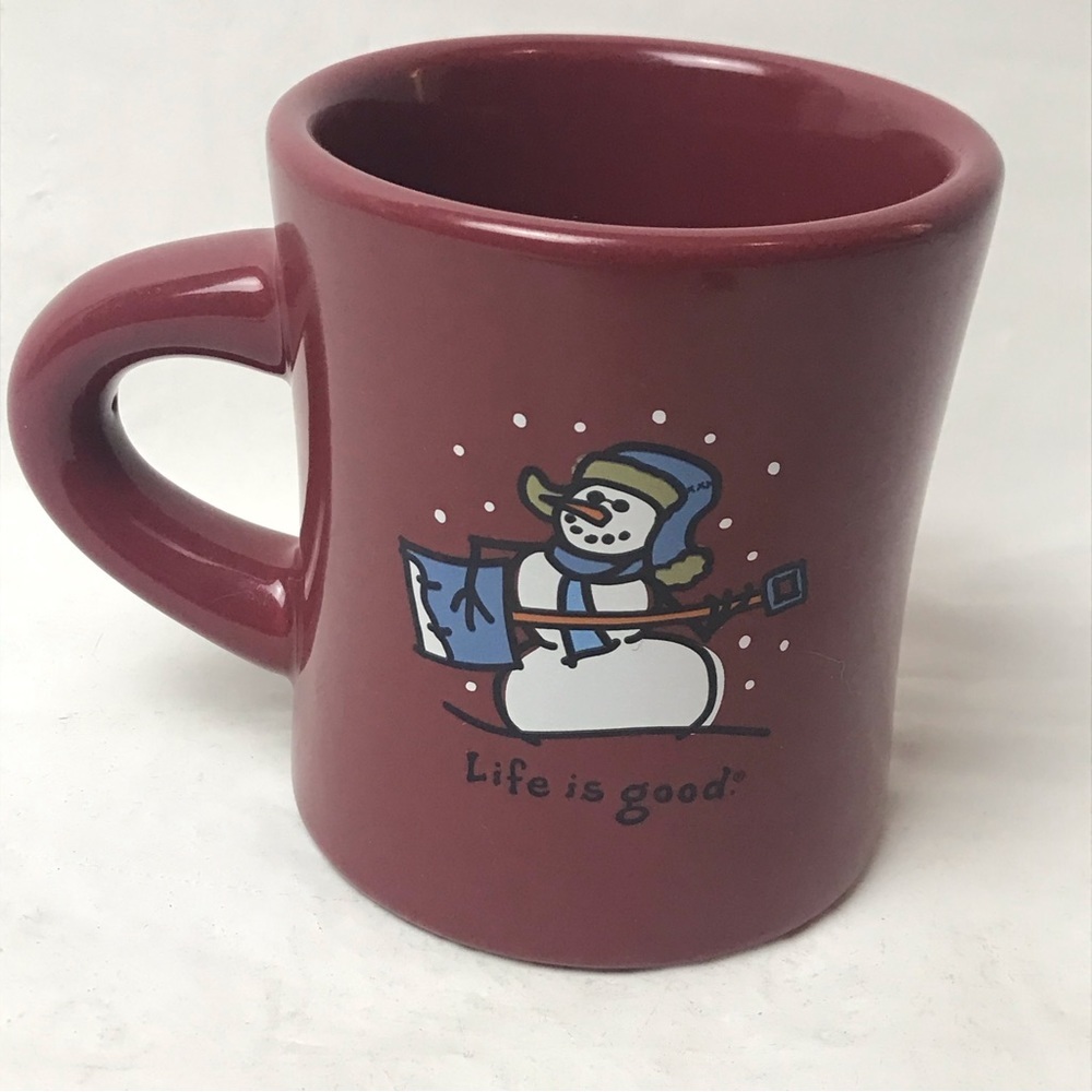 Good Home Life is Good Maroon Snowman Mug Christmas Holiday Winter